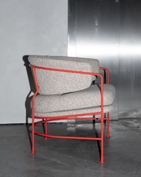 Astro Chair Portrait metal red frames and grey cushions