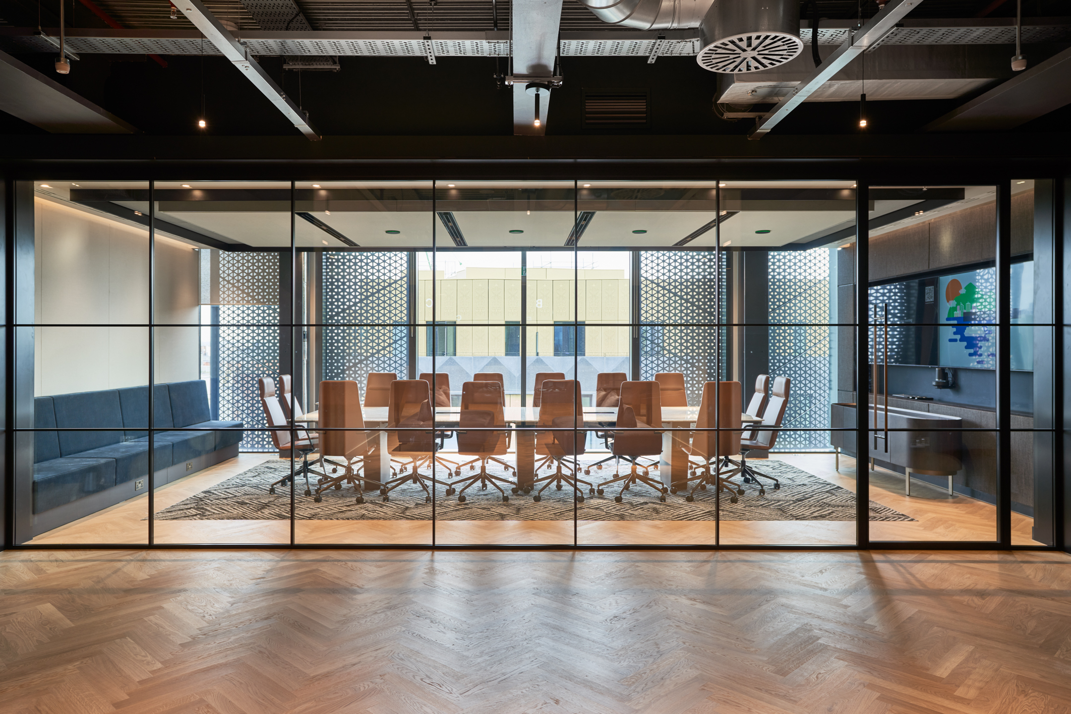 Boardroom at United Talent Agency fitted with high-back leather chairs and custom joinery from Platfform, styled for presence and performance.