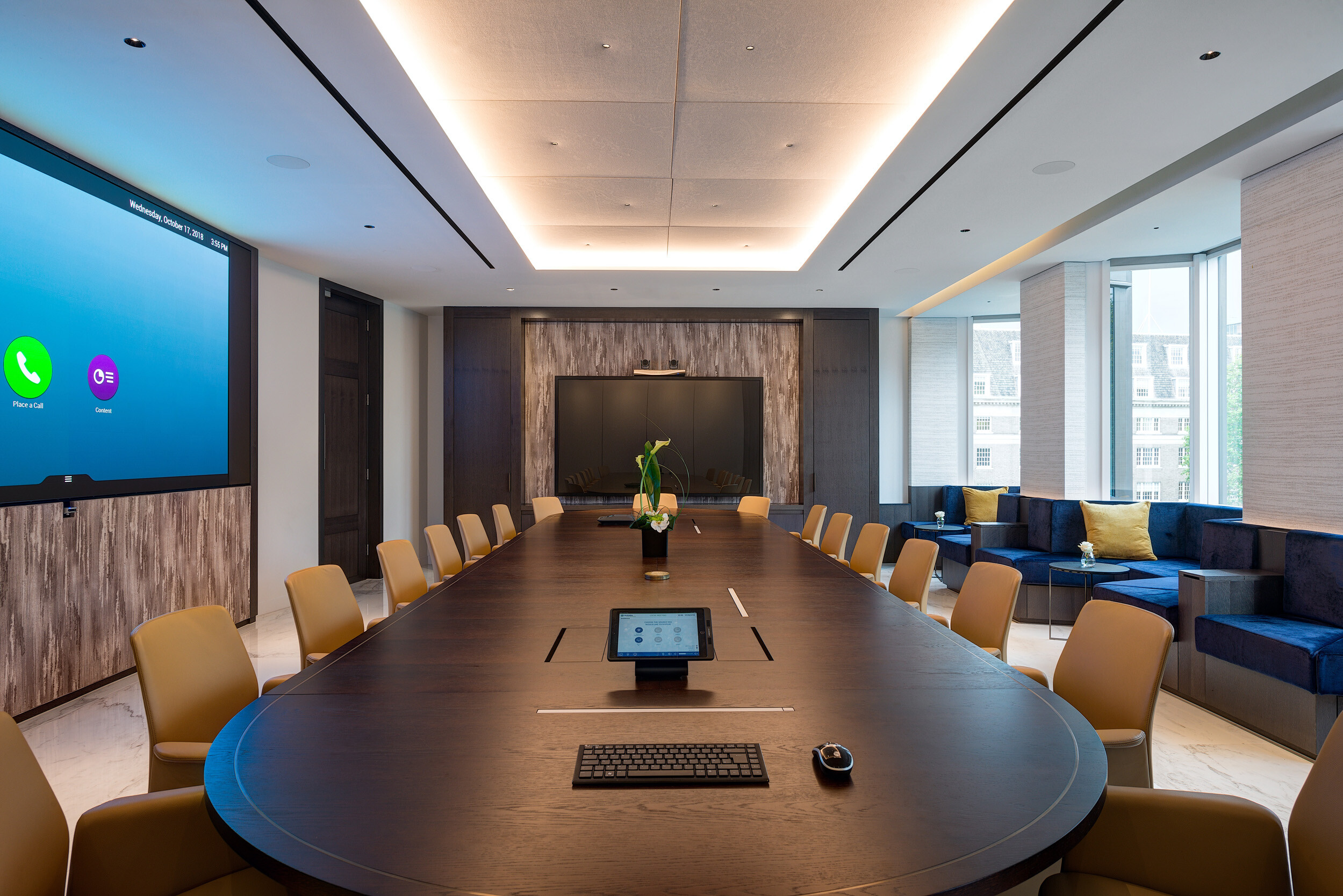 Boardroom furniture for Vedanta’s London office, featuring a bespoke conference table, leather chairs and integrated tech for a high-performance meeting space.
